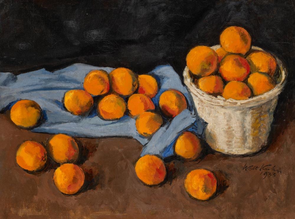 Walt Kuhn comparable auction result: walt kuhn 1877 1949 oranges on a blue cloth oil on canvas30 x 39 in