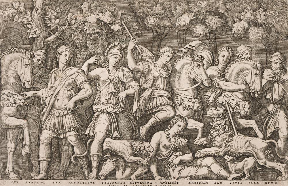 Marcantonio Raimondi comparable auction result: marcantonio raimondi 1480 1534 after peruzzi the lion hunt circa 1510 1527