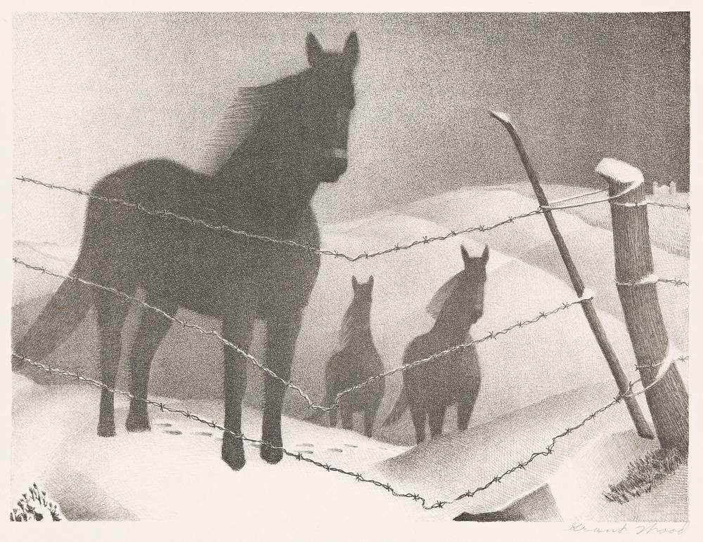 Grant Wood comparable auction result: grant wood 1891 1942 february lithograph 1941