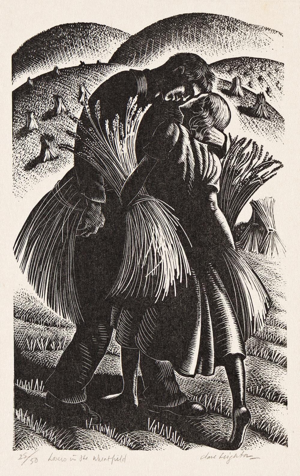 Claire Leighton comparable auction result: claire leighton 1898 1989 lovers in the wheatfield 1944