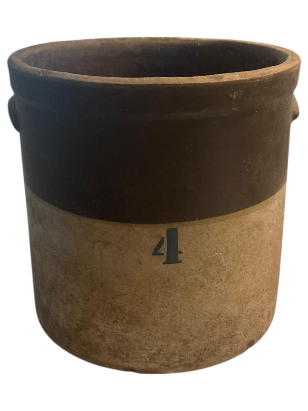 Antique 4 Gallon Stoneware Crock sold by Caswell Prewitt Realty, INC, lot 195 — auction record photograph