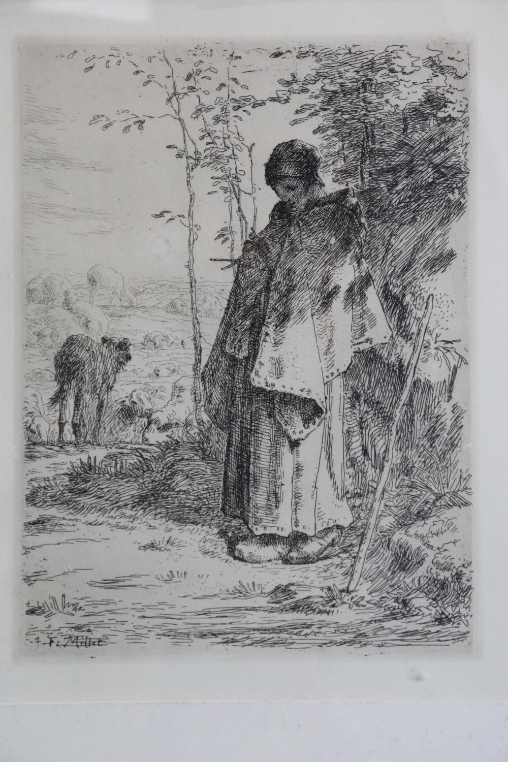 François Millet comparable auction result: francois millet 1851 1917 france etching standing figure with clogs approx 32cm x 24cm