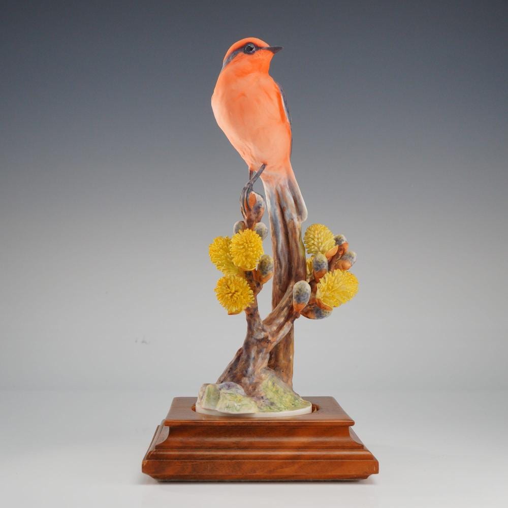 Dorothy Doughty comparable auction result: royal worcester vermilion flycatcher with pussy willow by dorothy doughty