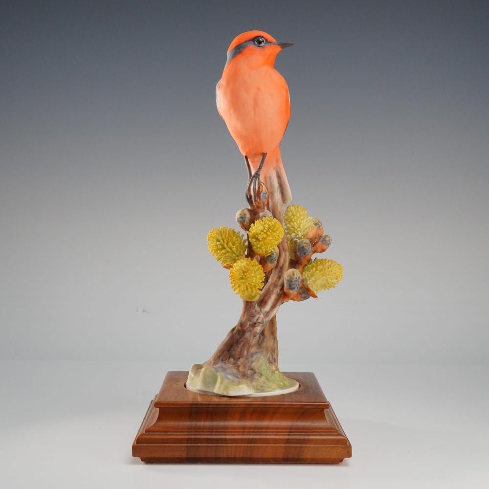 Dorothy Doughty comparable auction result: royal worcester vermilion flycatcher with pussy willow by dorothy doughty