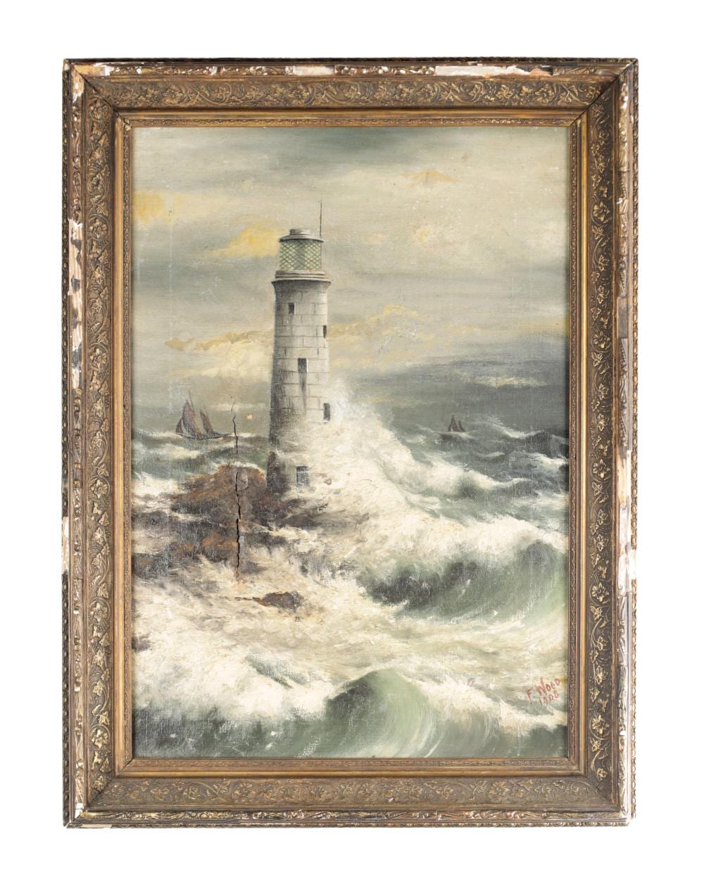 Frank Watson Wood comparable auction result: frank watson wood british 1862 1953 an early 20th century oil on canvas seascape with lighthouse
