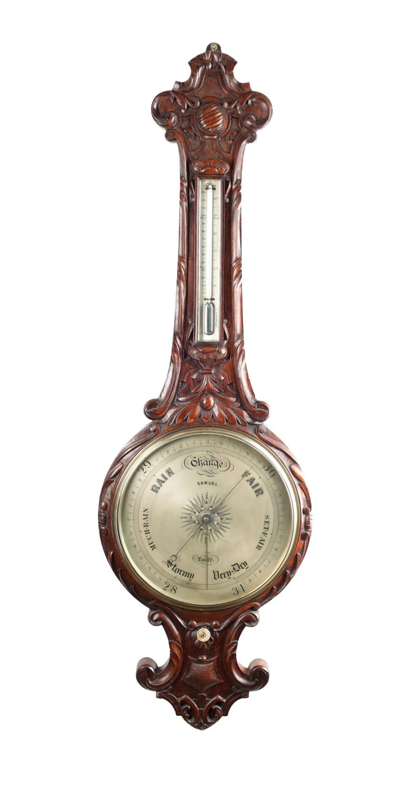 Samuel (junior) Alken comparable auction result: samuel louth a mid 19th century carved oak wheel barometer