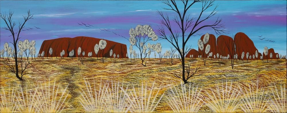 Gary Reid-Wilson comparable auction result: gary wilson reid tjampitjinpa uluru the rock acrylic on linen 56cm x 142cm
