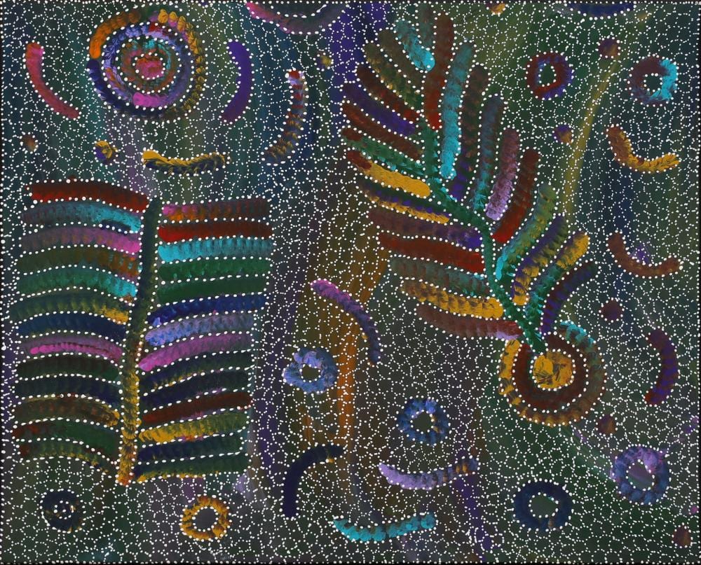 Jedda Purvis Ngwarai comparable auction result: jedda purvis ngwarai yam seed dreaming acrylic on canvas 59cm x 73cm