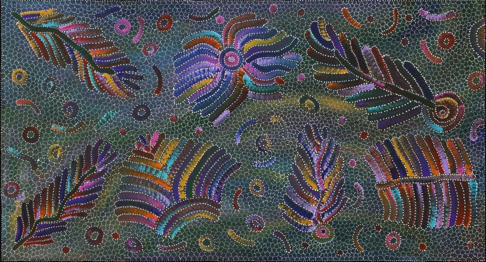 Jedda Purvis Ngwarai comparable auction result: jedda purvis ngwarai yam seed dreaming acrylic on canvas 73cm x 134cm