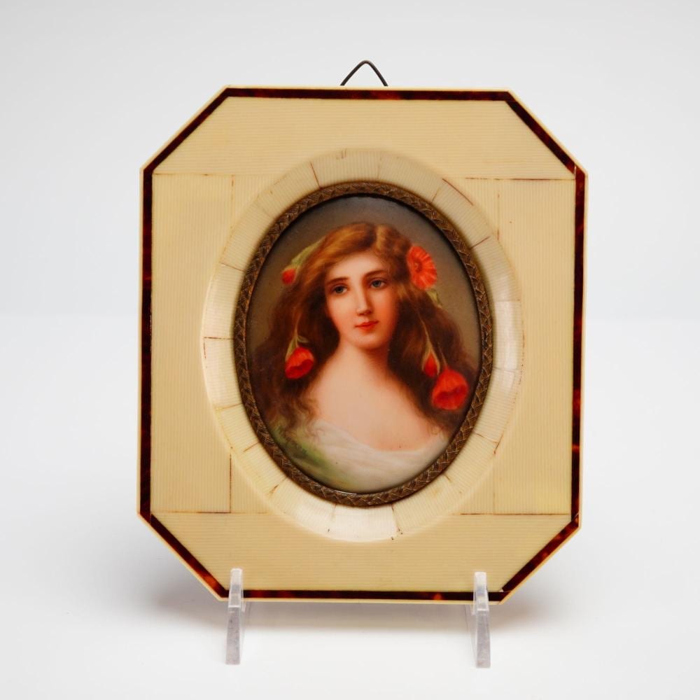 Carl Wagner comparable auction result: carl wagner miniature portrait of a young woman with poppies signed