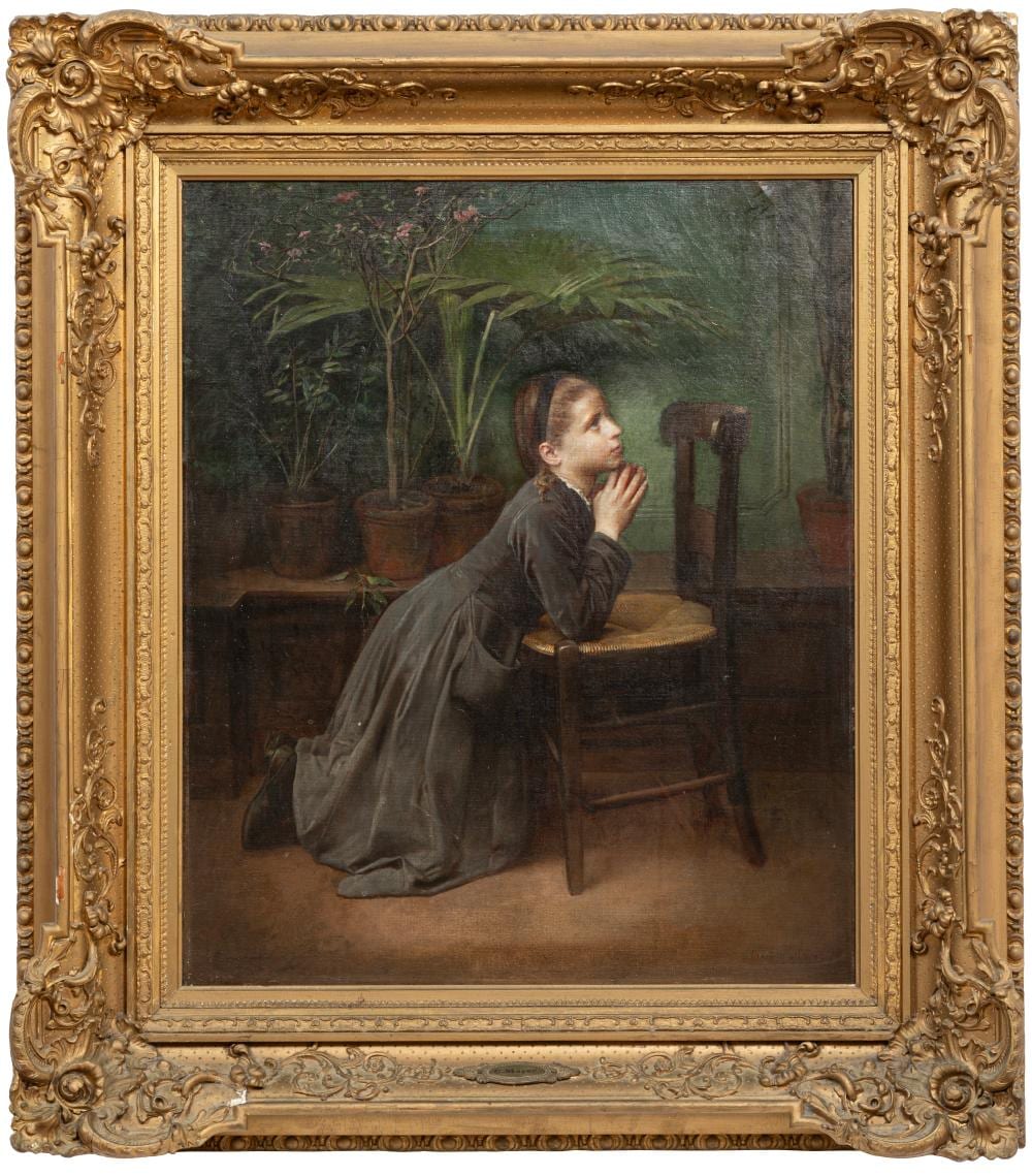 constant mayer french 1829 1911 active new york 1854 1869 young girl praying oil on canvas · Neal Auction Company · 2026-04-17 Constant Mayer comparable auction result: constant mayer french 1829 1911 active new york 1854 1869 young girl praying oil on canvas
