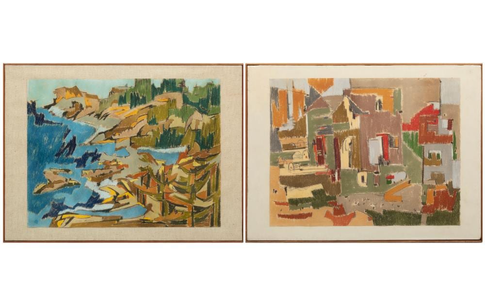 Adele Lemm comparable auction result: adele lemm american tennessee 1904 1977 seaside cliff and village scene 2 pastels on paper mounted to board