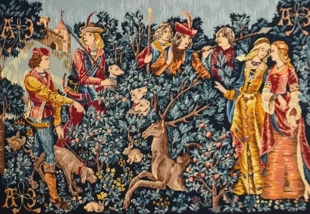 Rosemary Pipkin Jackson comparable auction result: rosemary pipkin jackson american 20th century chase of the stag needlework panel frame 39 1 2 x 53 1 2 in 100 3 x 135 9 cm