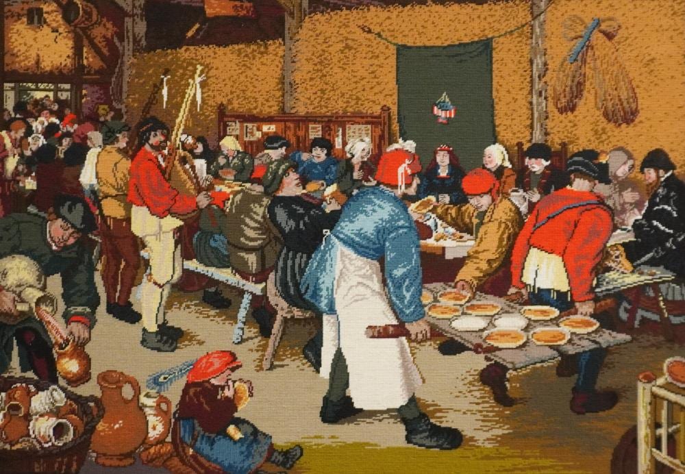 Rosemary Pipkin Jackson comparable auction result: rosemary pipkin jackson american 20th century after pieter brueghel the wedding banquet needlework panel frame 39 1 2 x 53 1 4 in 100 3 x 135 3 cm