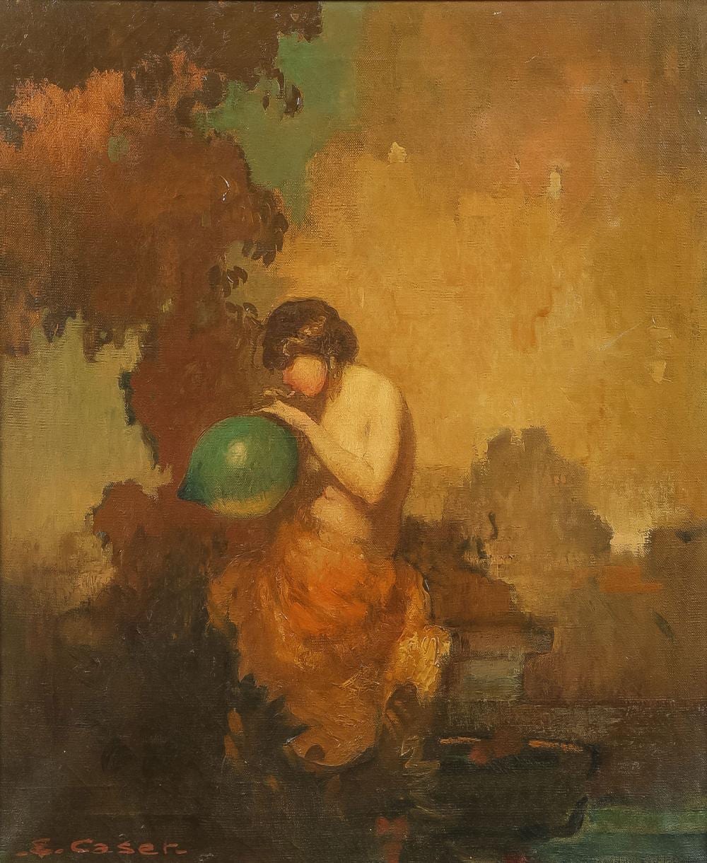 Ettore Caser comparable auction result: good signed idyllic painting by ettore caser