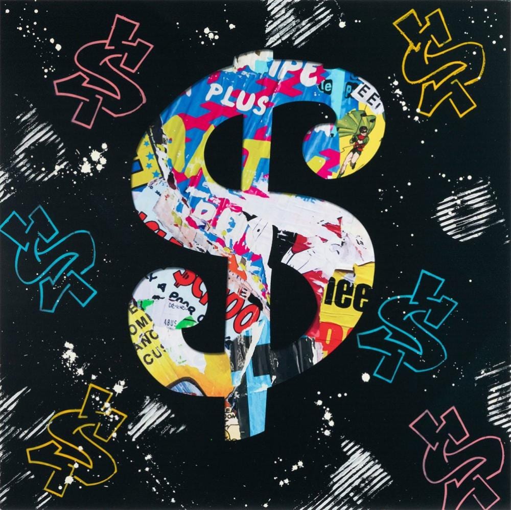 AIIROH comparable auction result: aiiroh narbonne france 1987 street dollar 2023 mixed media lithography on resin panel intervened with acrylic copy 1 1 certificate attached on the back