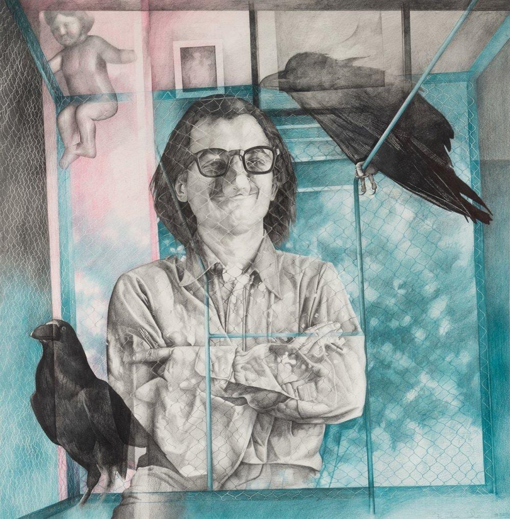 Rolando Campos comparable auction result: rolando campos seville 1947 man in a cage 1977 mixed media on paper presents on the back label of the rayuela gallery madrid signed and dated in the lower right area