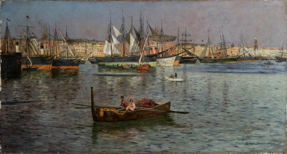 Eugen Ankelen comparable auction result: eugen ankelen germany 1858 1942 view of the port of naples oil on canvas it has slight punctures signed in the lower right corner