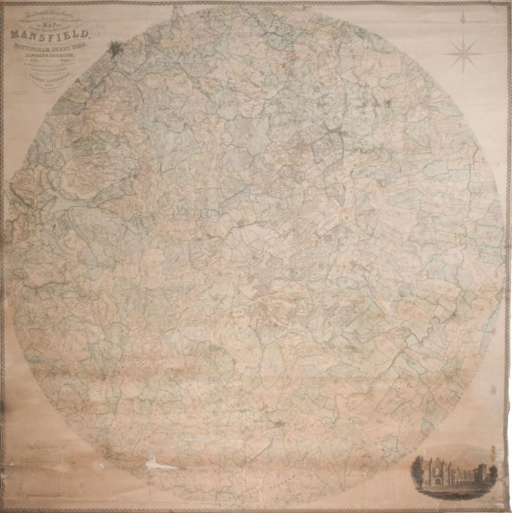 sanderson george monumental map of twenty miles around mansfield 1835 · Dominic Winter Auctions · 2026-04-08 Sandra Leveson comparable auction result: sanderson george monumental map of twenty miles around mansfield 1835
