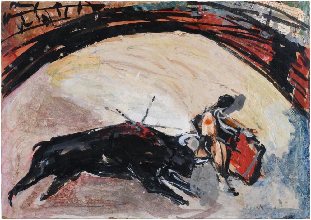 Jaime Morera y Galicia comparable auction result: jaume jaime muxart dom nech spanish 1922 2019 bullfight acrylic on panel 13 1 2 x 19 5 8 in 34 3 x 49 8 cm