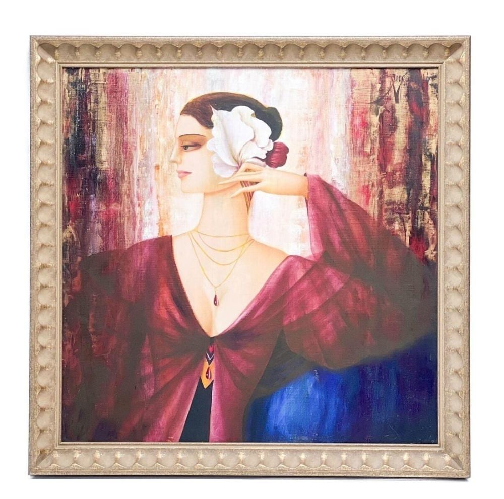 Philippe Auge comparable auction result: philippe auge oil on canvas painting woman with a flower femme avec une fleur