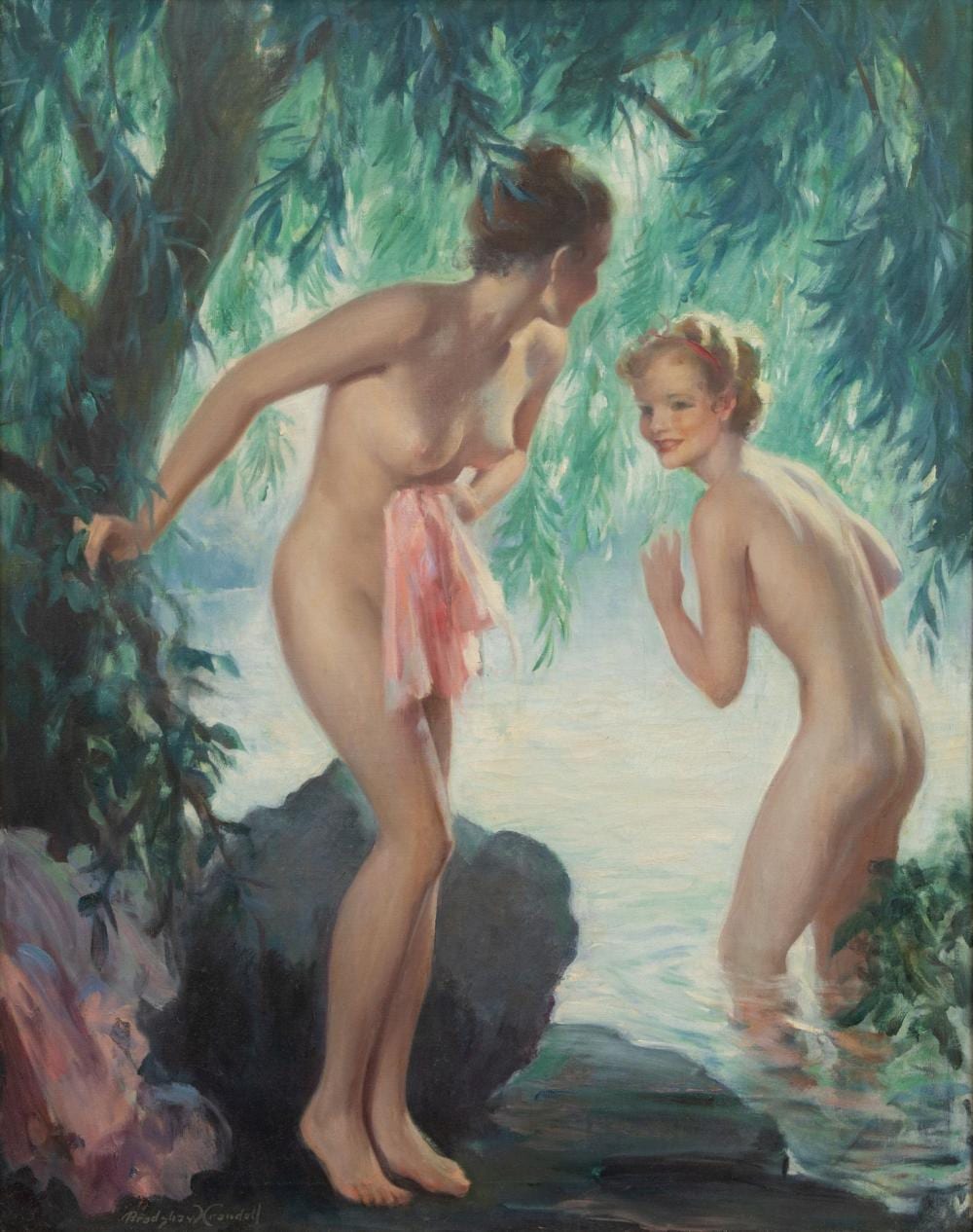 Bradshaw Crandell comparable auction result: bradshaw crandell american 1896 1966 oil on canvas ca 1936 water nymphs h 35 w 27 25