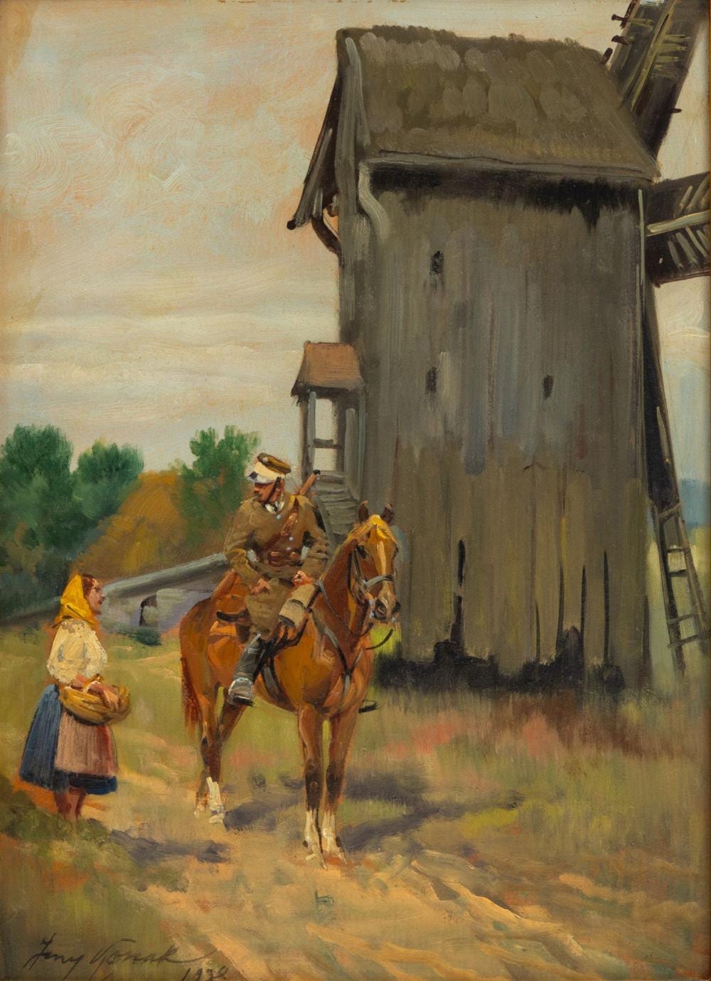 Jersy Kossak comparable auction result: jerzy kossak polish 1886 1955 oil on board 1938 h 15 w 10 75 frame size h 21 w 16 75