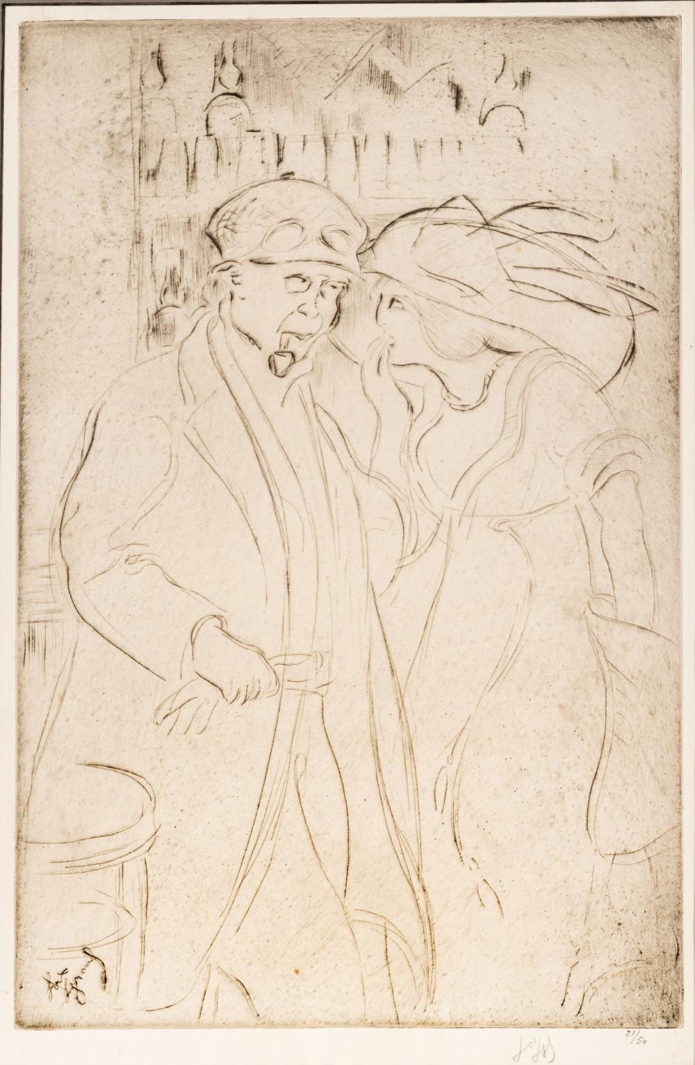Louis Legrand comparable auction result: louis auguste mathieu legrand french 1863 1951 drypoint on cream laid paper with watermark 1911 le chauffeur h 16 25 w 10 75