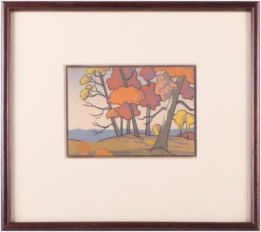 Charles Henry Richert comparable auction result: charles henry richert massachusetts maine 1880 1974 autumn landscape color woodblock print on rice paper sheet 6 x 8 in 15 2 x 20 3 cm