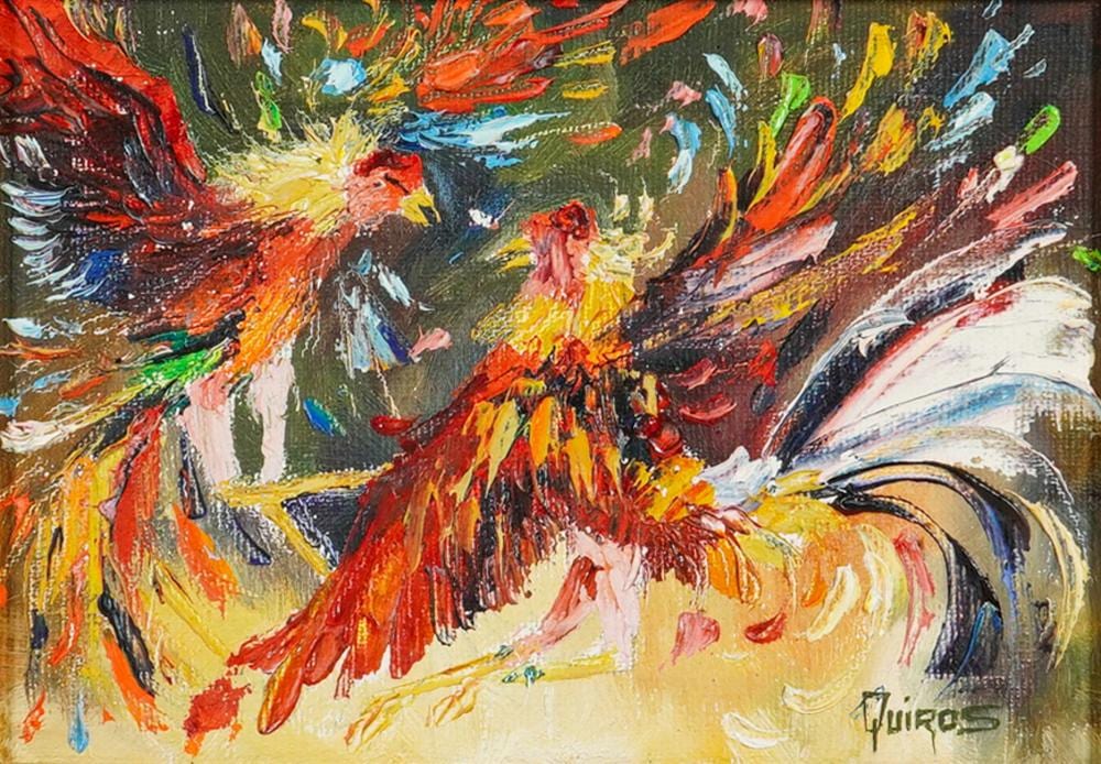 Lesver de Quiros comparable auction result: lesver de quiros cuban 1928 1997 oil on canvas cock fight signed