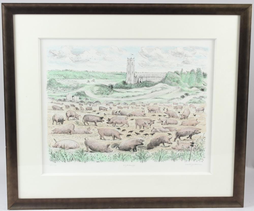 david gentleman b 1930 blythburgh colour lithograph 19 50 signed and titled in pencil 34 x 46cm print · John Nicholson's Fine Art Auctioneers & Valuers · 2026-04-08 David Gentleman comparable auction result: david gentleman b 1930 blythburgh colour lithograph 19 50 signed and titled in pencil 34 x 46cm print