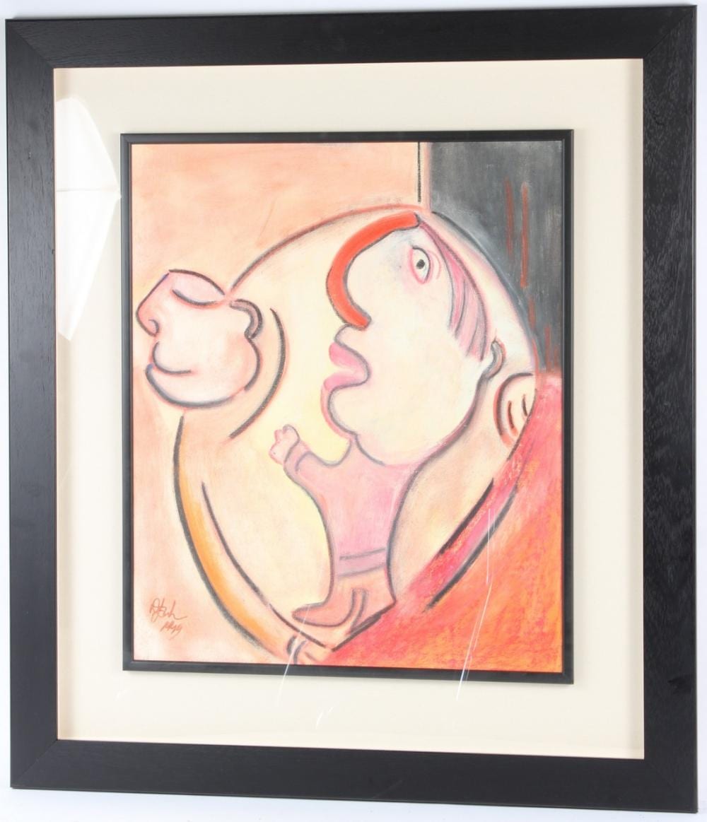 Albert Louden comparable auction result: albert louden b 1943 two figures mixed media on canvas signed and dated 1999 60 x 50cm