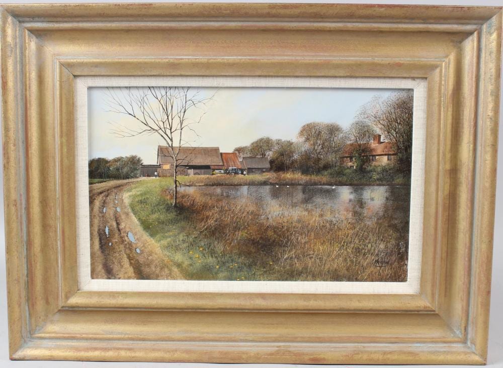 Clive Madgwick comparable auction result: clive madgwick 1934 2005 view of farm and pond oil on board signed 19 5 x 32cm