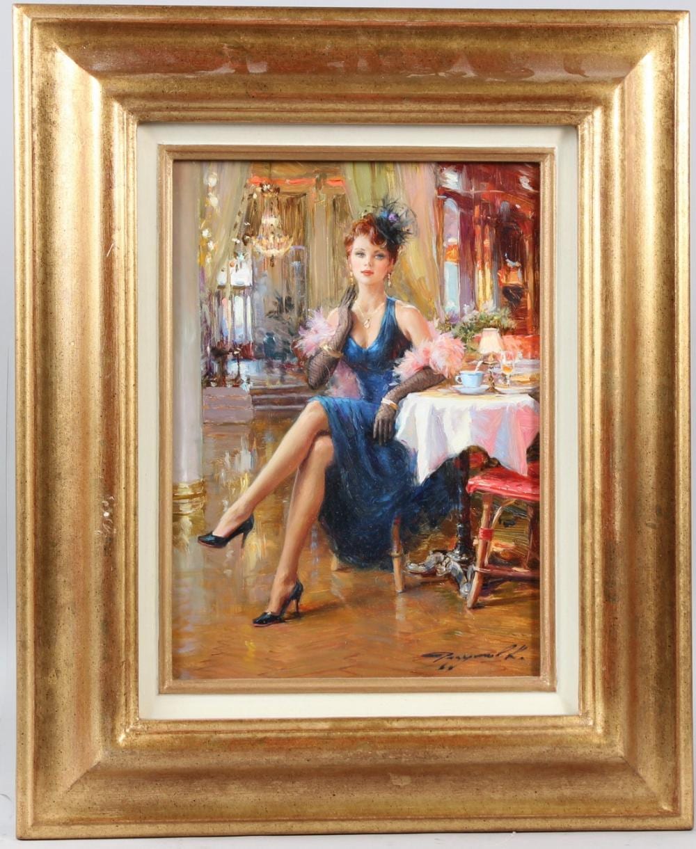 konstantin razumov b 1974 russian palace hotel in biarritz seated lady in a blue dress oil on canvas sig · John Nicholson's Fine Art Auctioneers & Valuers · 2026-04-08 Konstantin Razumov comparable auction result: konstantin razumov b 1974 russian palace hotel in biarritz seated lady in a blue dress oil on canvas sig