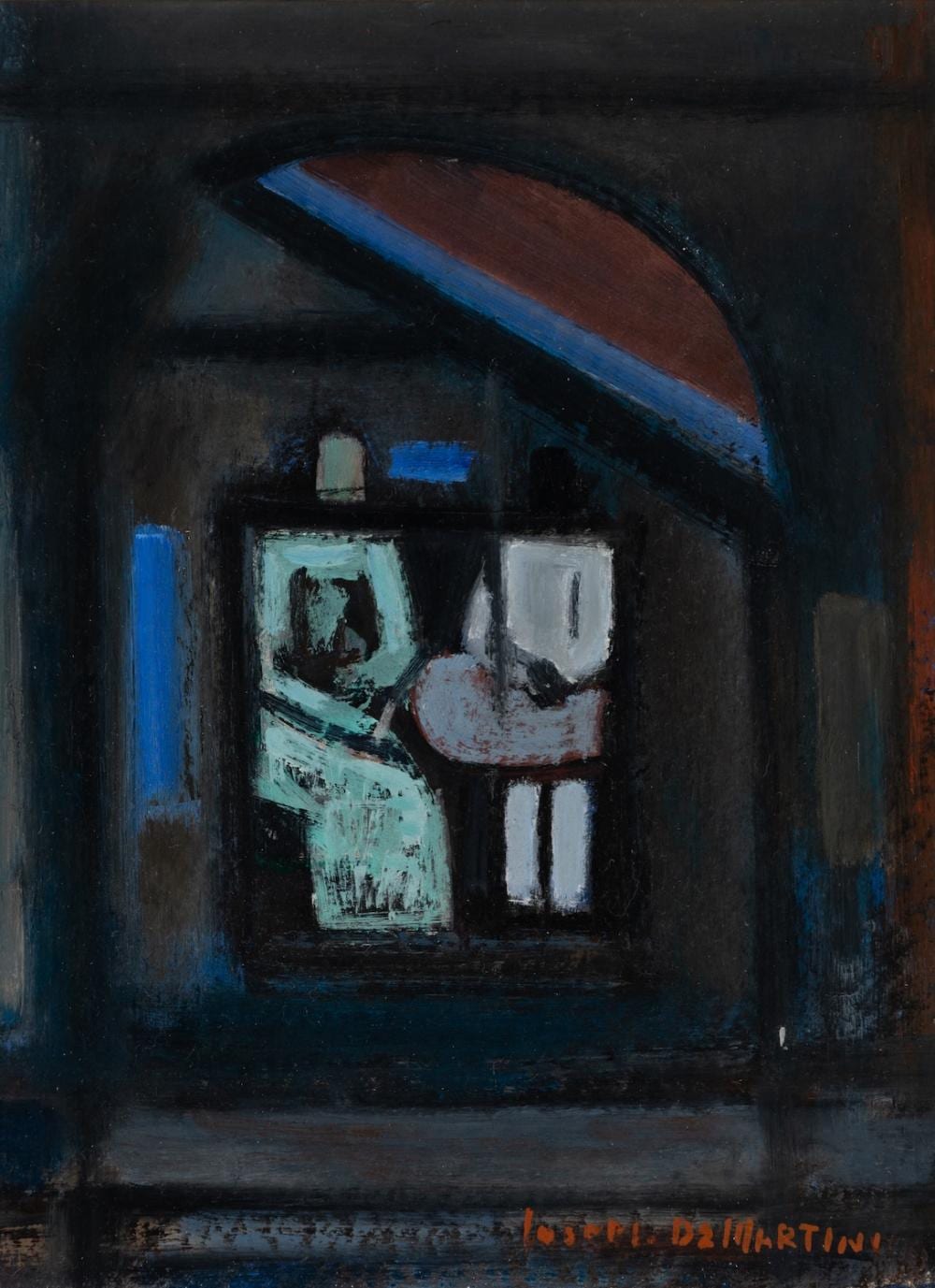 joseph de martini am 1896 1984 figures with umbrella oil on canvas framed · Barridoff Auctions · 2026-04-11 Joseph De Martini comparable auction result: joseph de martini am 1896 1984 figures with umbrella oil on canvas framed