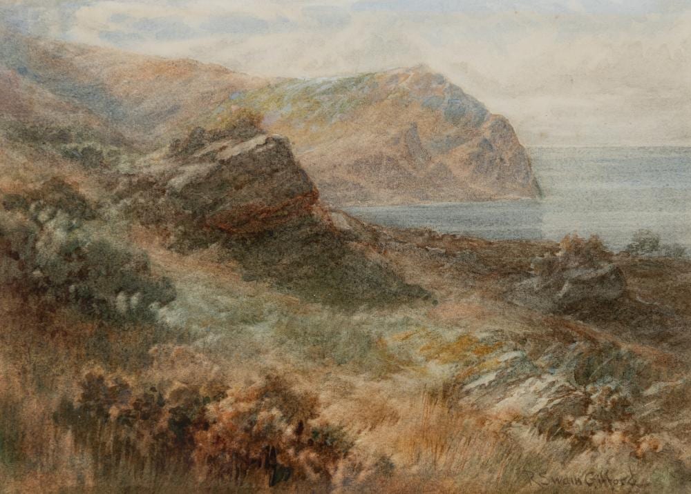 Robert Swain Gifford comparable auction result: robert swain gifford am 1840 1905 monhegan watercolor on paper framed under glass