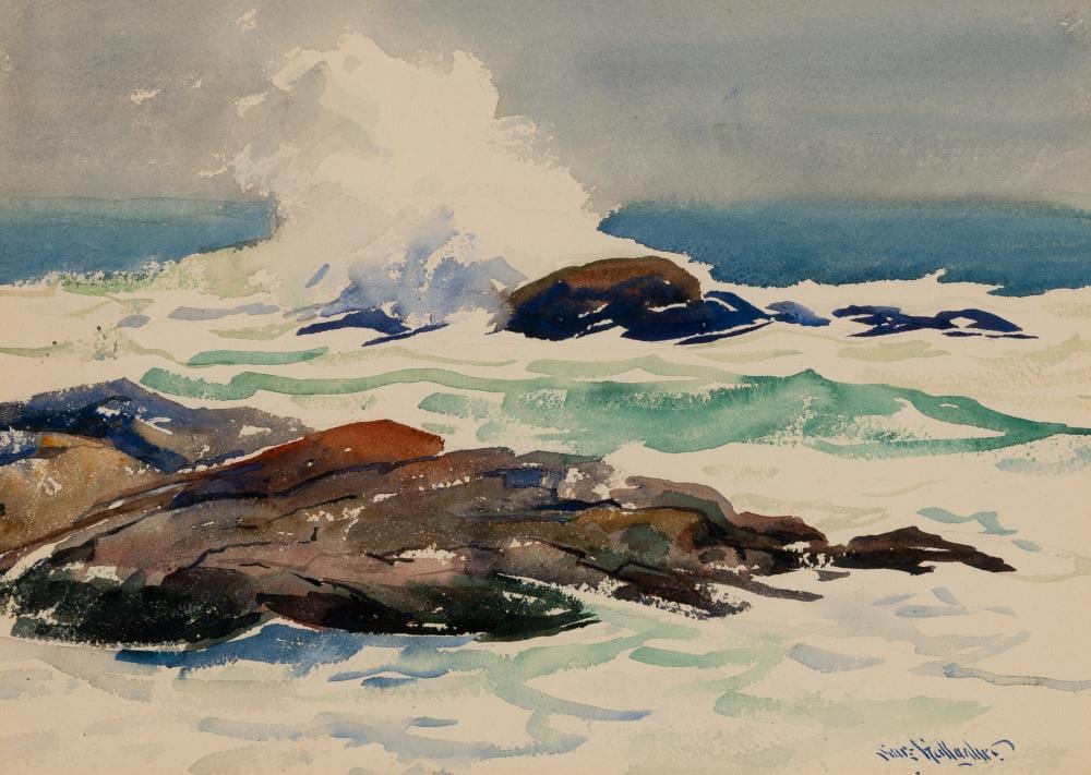 Sears Gallagher comparable auction result: sears gallagher am 1869 1955 sea spray monhegan washerwoman watercolor on paper framed under glass