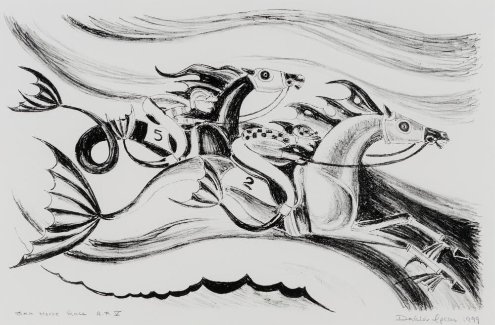 Dahlov Ipcar comparable auction result: dahlov ipcar am 1917 2017 sea horse race 1999 lithograph framed under glass