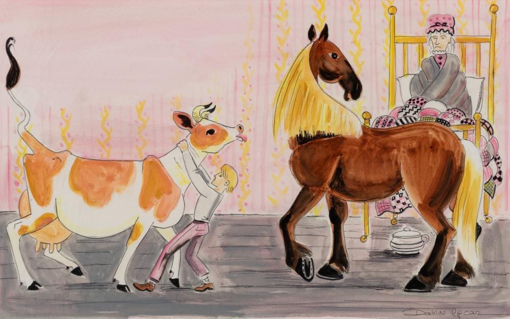 Dahlov Ipcar comparable auction result: dahlov ipcar am 1917 2017 bedroom invasion 1972 watercolor on paper framed under glass