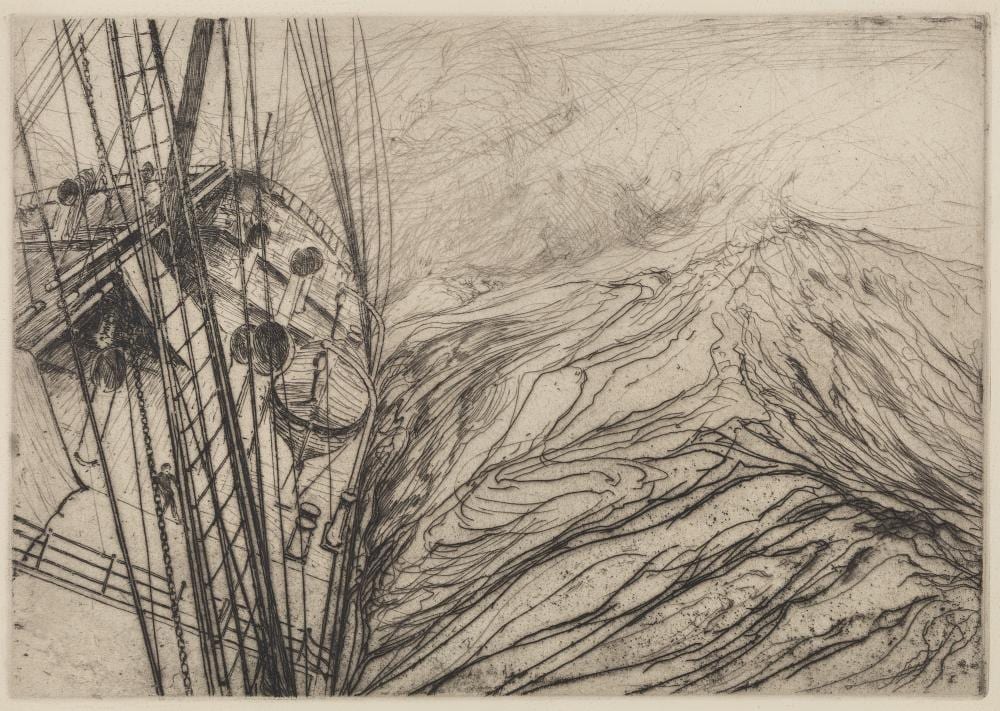 charles herbert woodbury am 1864 1940 bow wave c 1928 etching framed under glass · Barridoff Auctions · 2026-04-11 Charles Herbert Woodbury comparable auction result: charles herbert woodbury am 1864 1940 bow wave c 1928 etching framed under glass