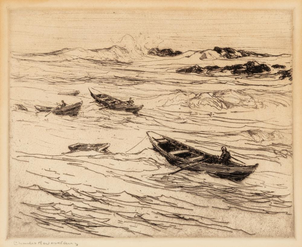 charles herbert woodbury am 1864 1940 easterly coming 1925 etching framed under glass · Barridoff Auctions · 2026-04-11 Charles Herbert Woodbury comparable auction result: charles herbert woodbury am 1864 1940 easterly coming 1925 etching framed under glass
