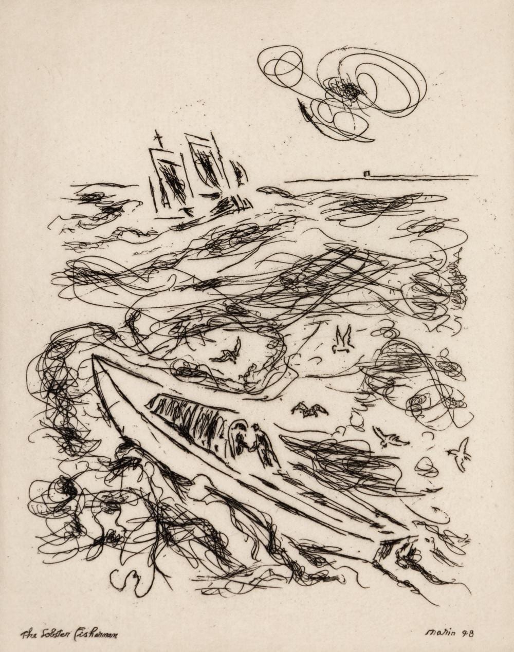 John Marin comparable auction result: john marin am 1870 1953 the lobster fisherman 1948 etching on paper framed under glass