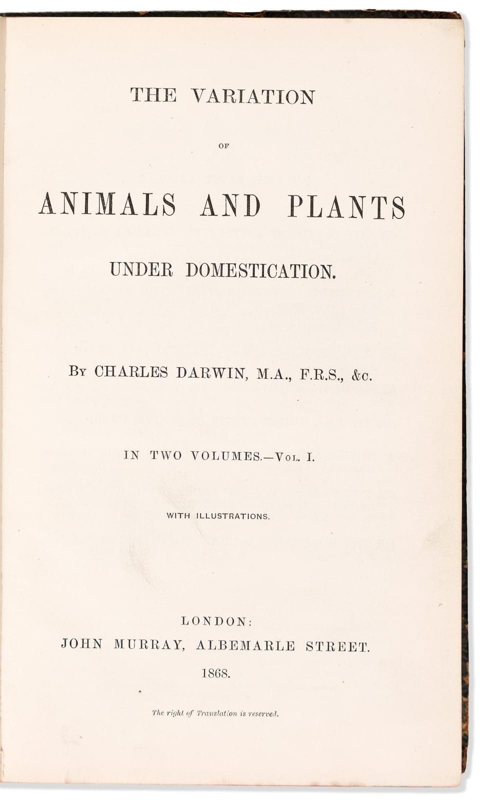 Charles Darwin comparable auction result: charles darwin 1809 1882 the variation of animals and plants under domestication london john murray 1868