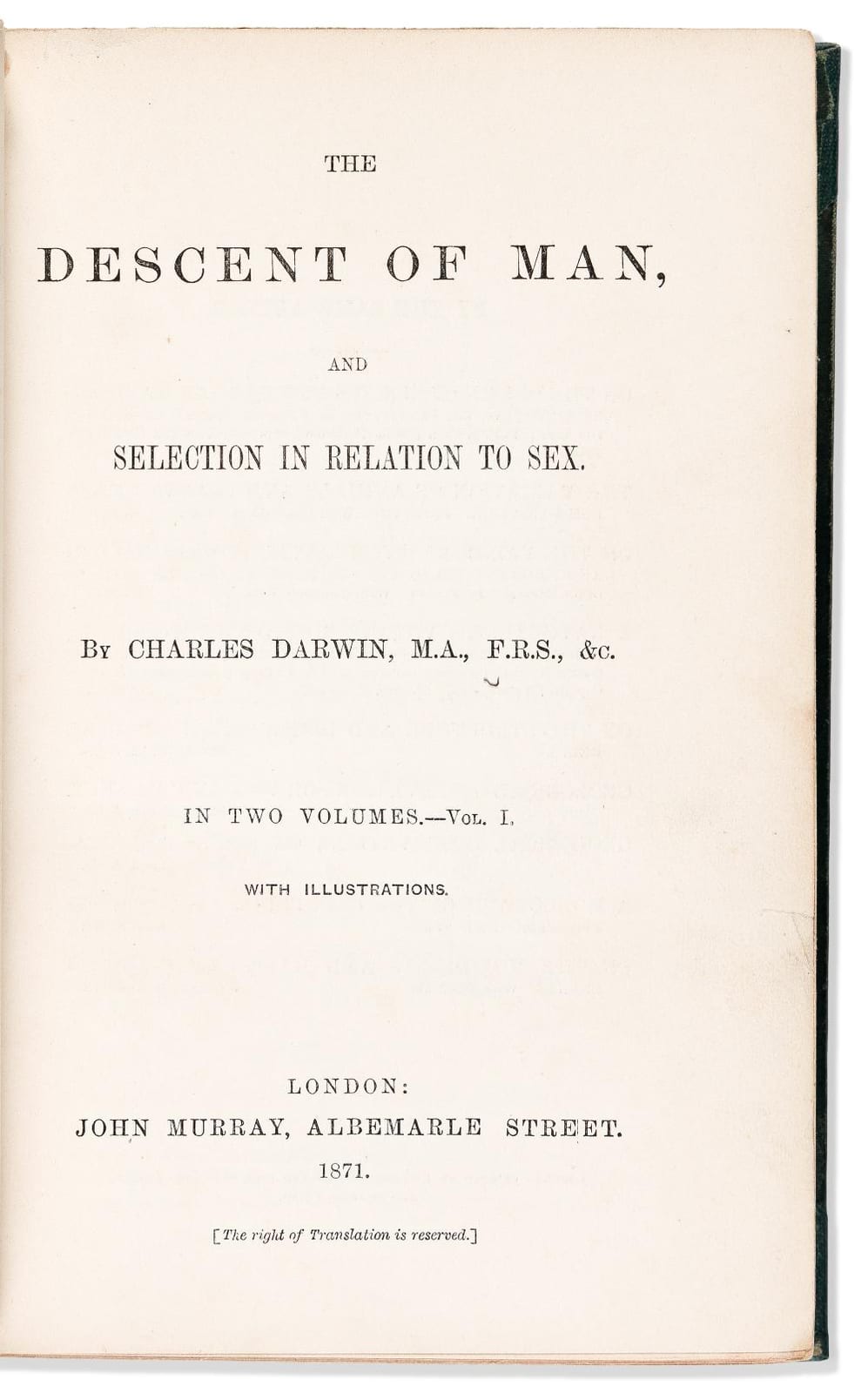 Charles Darwin comparable auction result: charles darwin 1809 1882 descent of man first london edition london john murray 1871