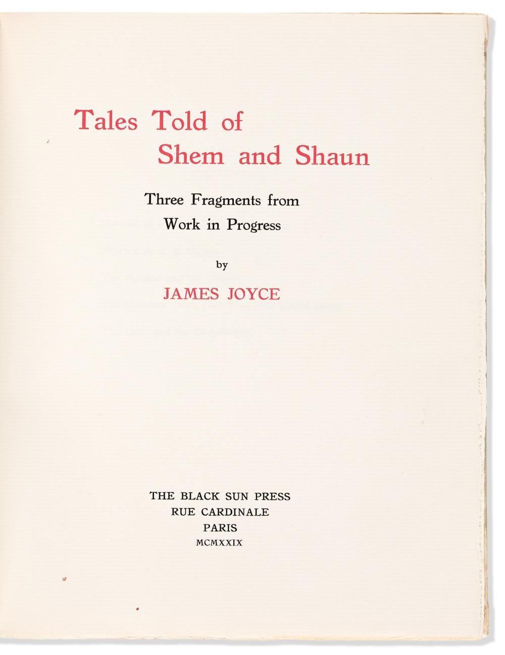 James (1882) Joyce comparable auction result: james joyce 1882 1941 tales told of shem and shaun paris the black sun press 1929