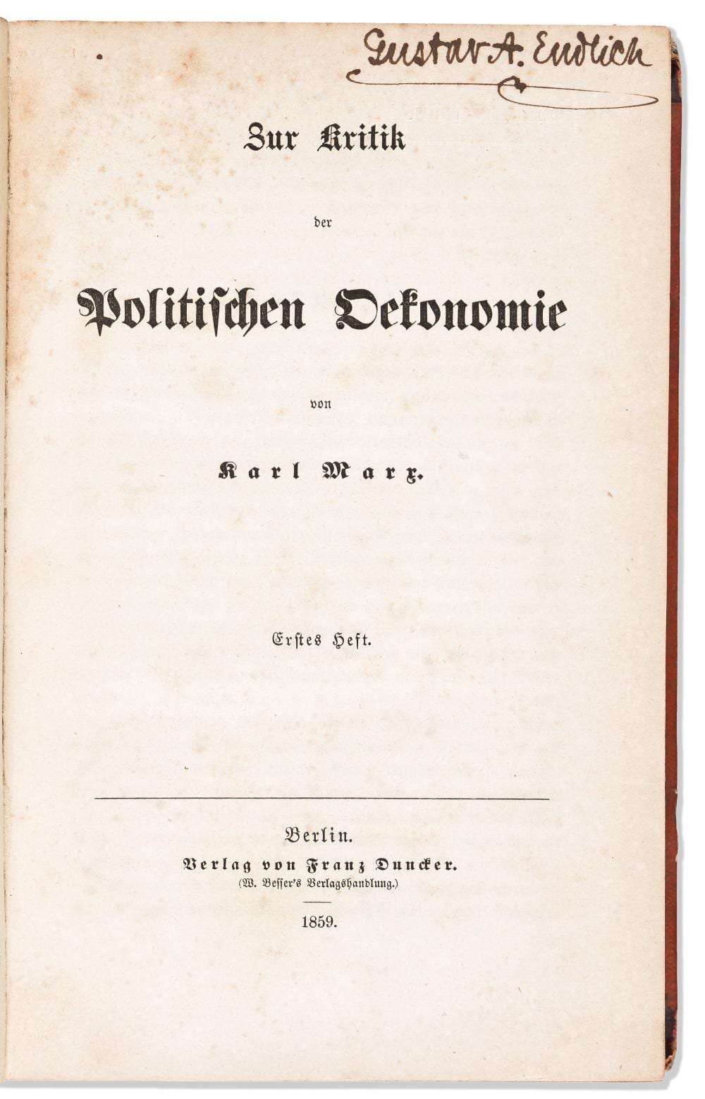 Karl (1920) Marx comparable auction result: karl marx 1818 1883 zur kritik der politischen oekonomie berlin franz duncker 1859
