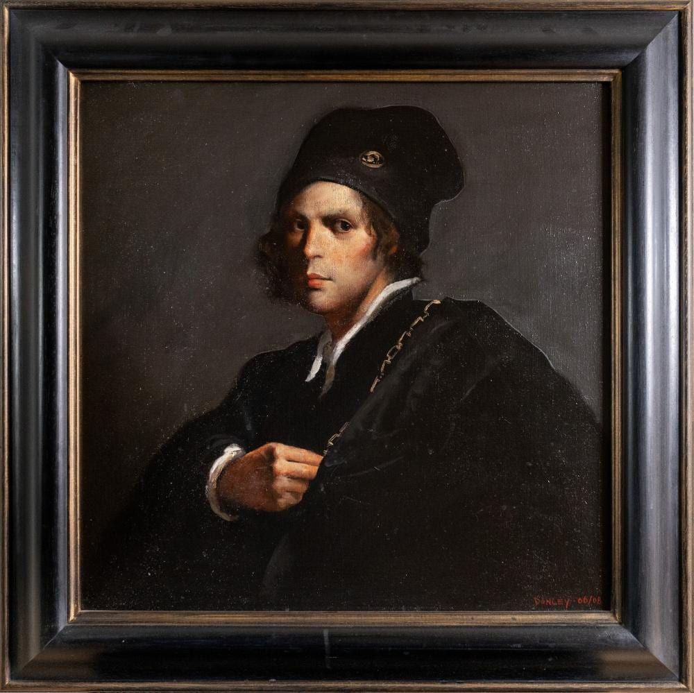 Ray Donley comparable auction result: ray donley american b 1950 portrait of a young man in a cape and hat