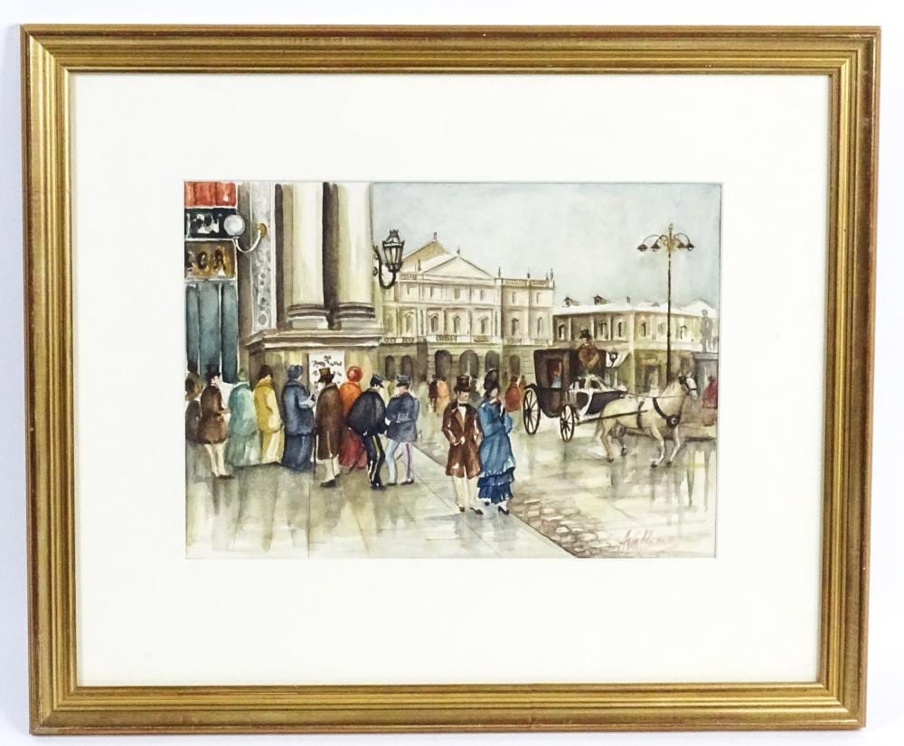 A. Wallace comparable auction result: a wallace 20th century watercolour piazza della scala milan with figu