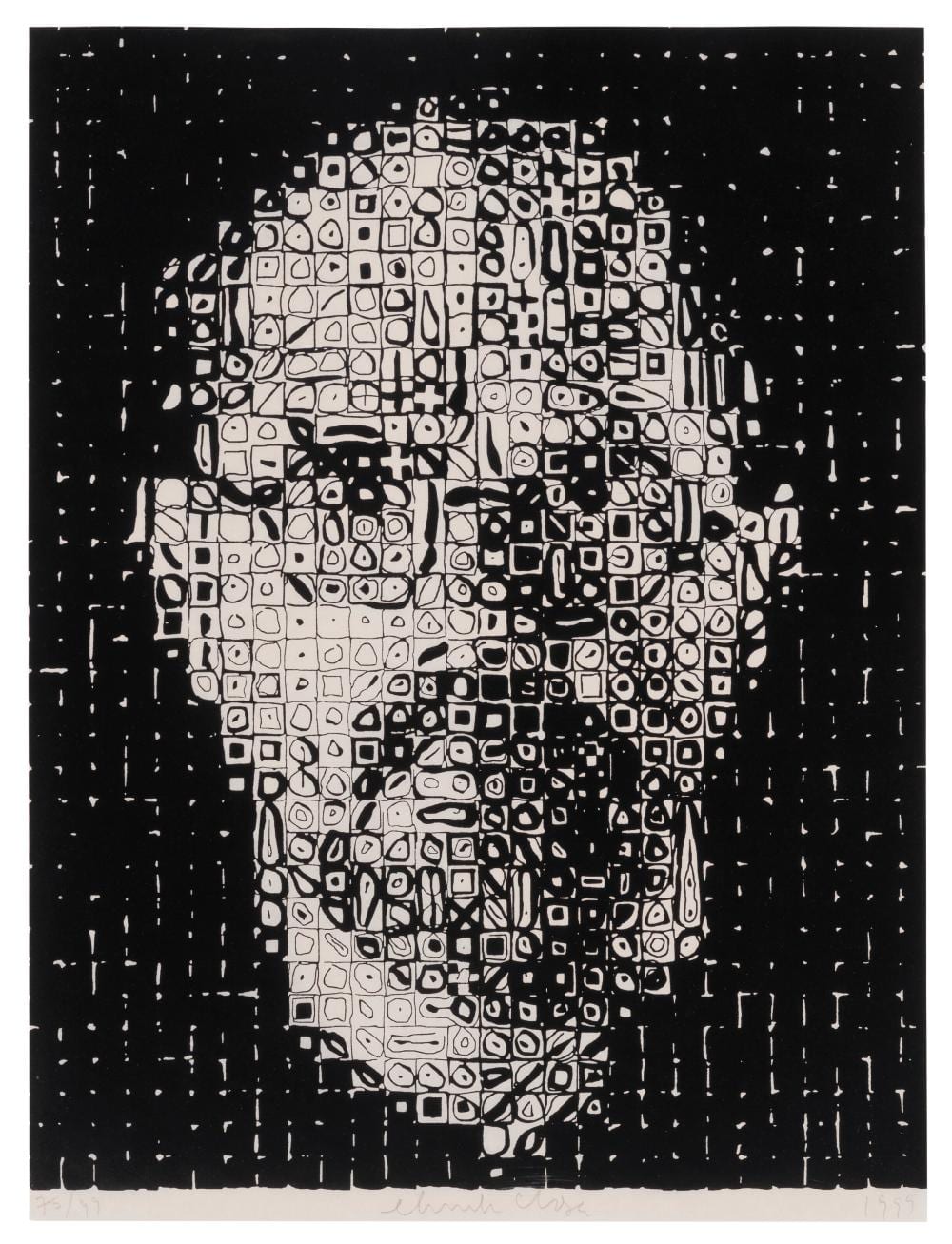 Chuck Close comparable auction result: chuck close 1940 2021 self portrait sheet 39 3 8 x 29 5 8 in 1000 x
