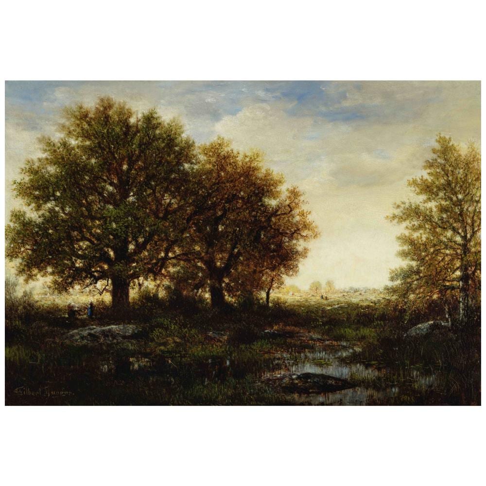 Gilbert Munger comparable auction result: gilbert munger 1837 1903 figures in a clearing twilight 17 3 4 x 25 1 2 in